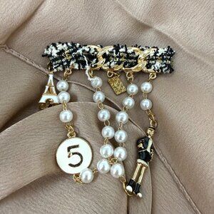 💖ON TREND! Gold Tweed & White Enamel Bar Pin